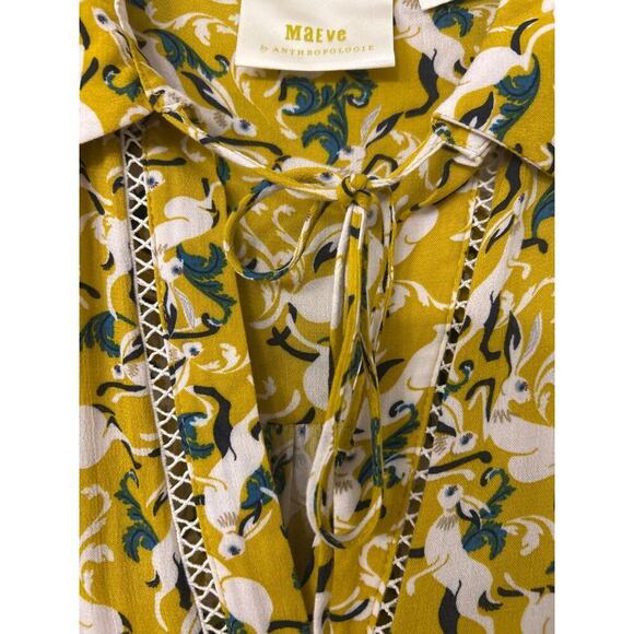 MAEVE By Anthropology Janie Hare Print Flouncy Ruffle Hem Crochet Trim Blouse 4 - Picture 11 of 16